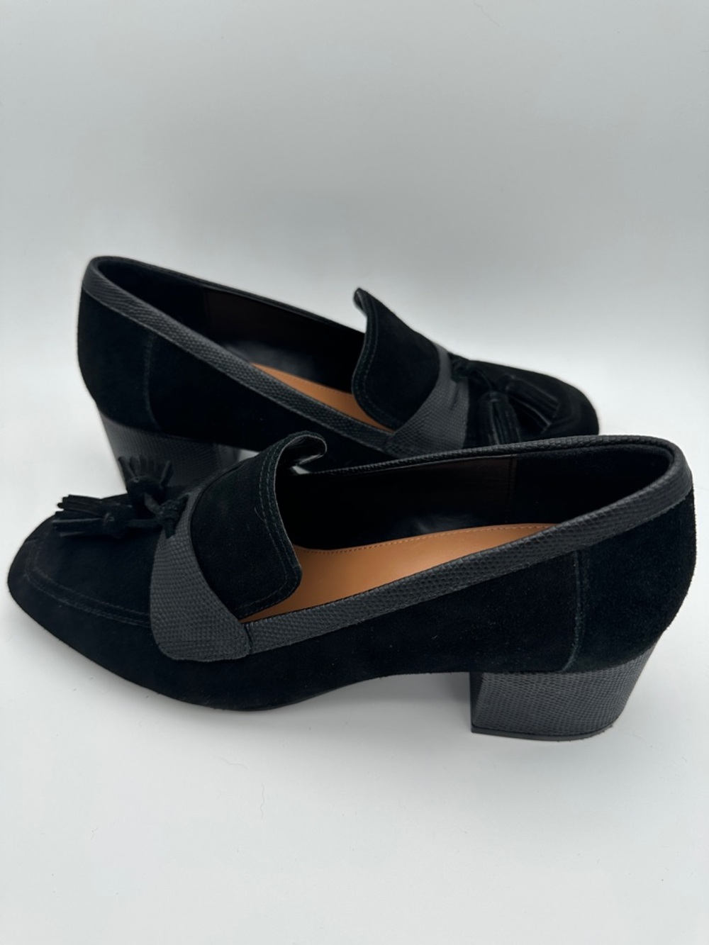 Donald Pliner Kressida Loafer Black Leather Suede Square Toe Shoe 10 Preppy Work - Picture 9 of 16